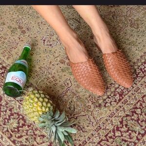 Woven Leather Slip-On Flats in Brown